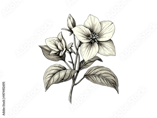 Trillium sessile flower engraving, hand-drawn botanical illustration, rustic woodland print, trendy vintage sketch, antique decor, Black sketch, engraved motif, floral art design.