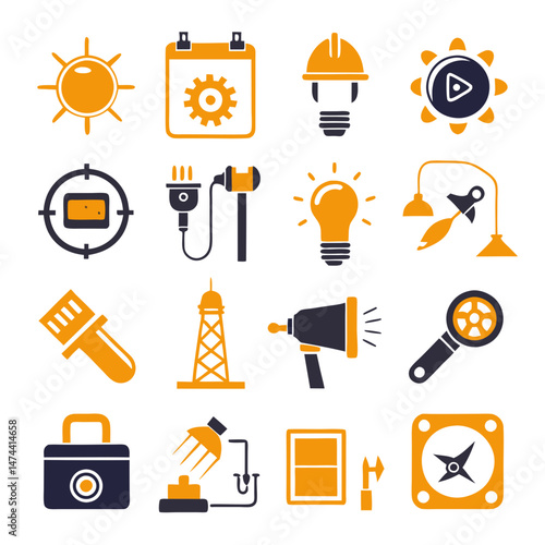 Industry and infrastructure icons displaying various tools and functions