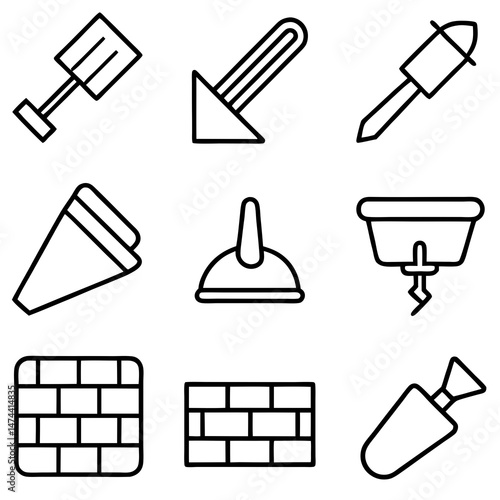 Construction tools outlines illustration on a white background icon set