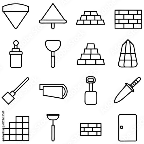 Icon set displaying construction and renovation objects in outline style