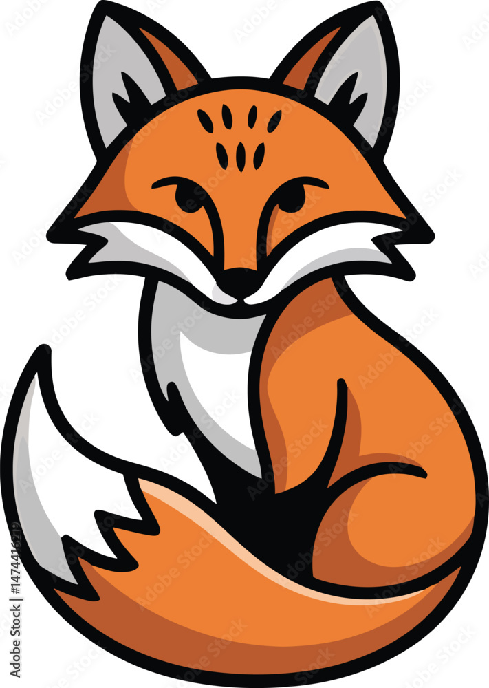 Obraz premium Adorable cartoon fox illustration featuring orange fur and playful expression on white background