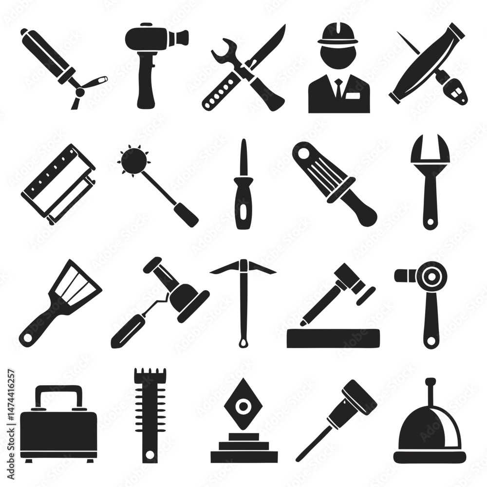 Black and white vector graphics of various construction equipment Black and white vector graphics of various construction equipment