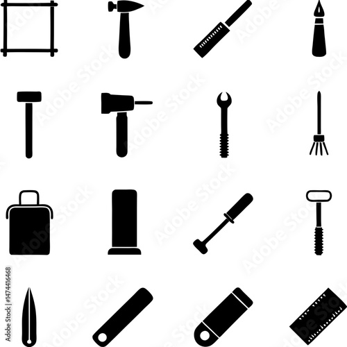 Variety of construction and hobby tools silhouettes arrangement flat design