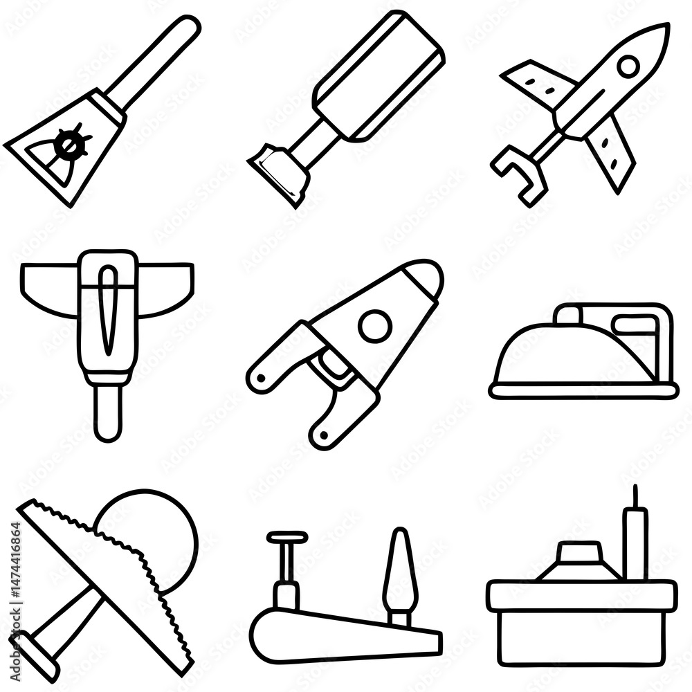 Fototapeta premium Collection of Various Objects Outlined in Black and White