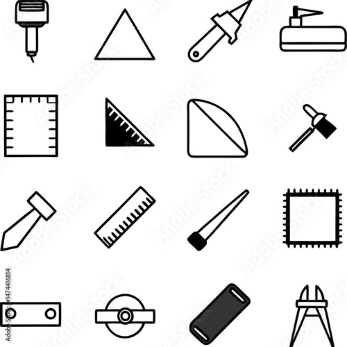 Technical drawing tools in black and white outline style