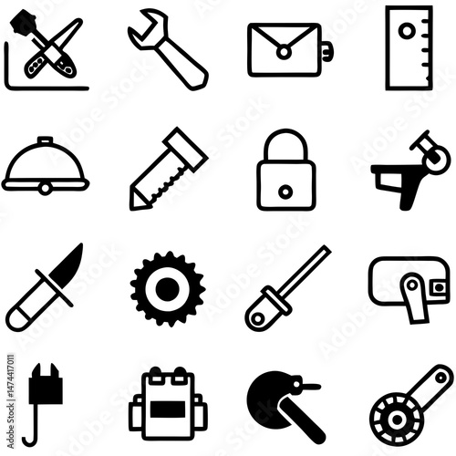Variety of Tools and Implements in Flat Icon Style
