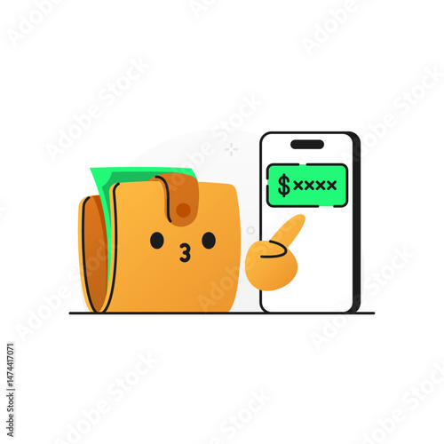 Cartoon Wallet and Smartphone for Online Payment