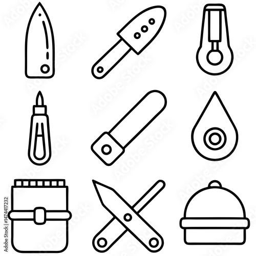 Collection of line art beauty tools and accessories set