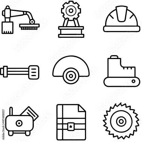 Various construction and industrial icons line art style illustration