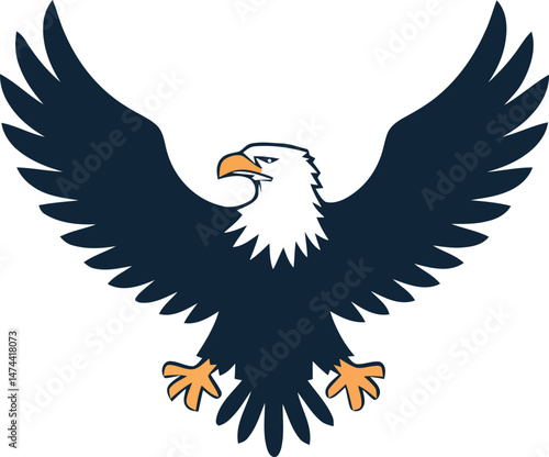 Majestic bald eagle with wings outspread depicted in simple vector illustration