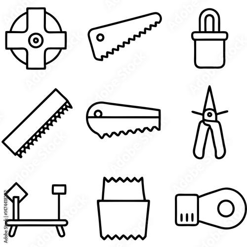 Black and white assortment of carpentry hand tools