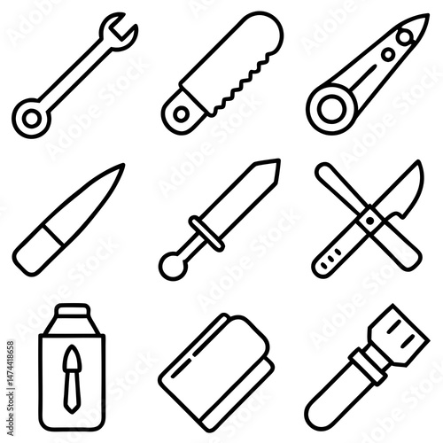 Tools line art: a collection of essential implements