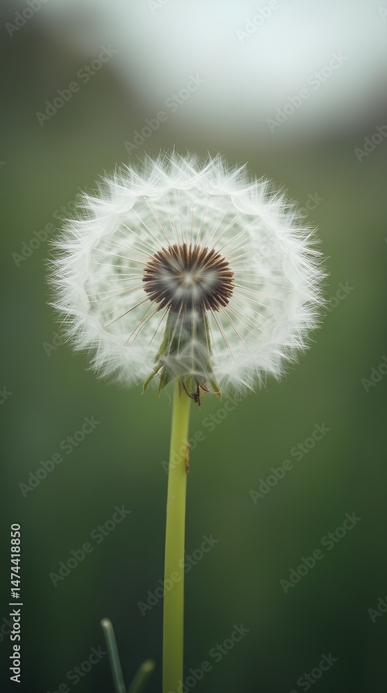Fototapeta premium Closeup of a White Dandelion Seed Head Against a Soft Blurred Background,blowball, white, flower, 