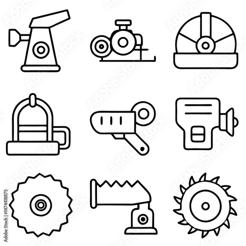 Outlined Construction And Mining Equipment Vector Illustration Set