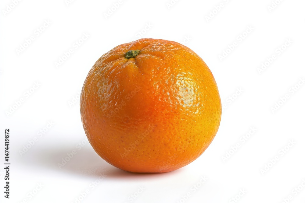 A vibrant orange sits on a white background. Its peel shows subtle texture. A vibrant orange sits on a white background. Its peel shows subtle texture.