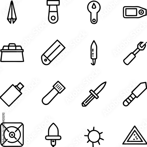 Line art icons assortment: travel, work, safety, and nature