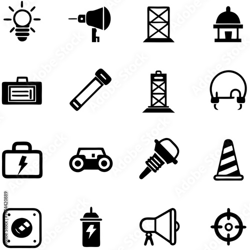 Collection of various black and white vector icons