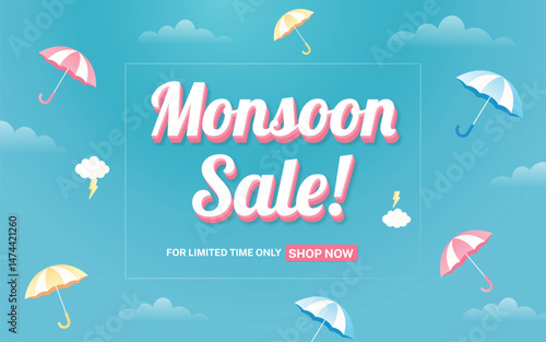 Monsoon sale offer rain season background. Rainy monsoon promotion poster template