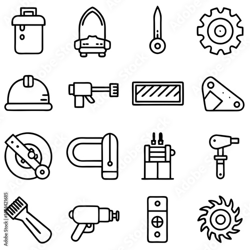 Collection of construction tools and equipment line art style