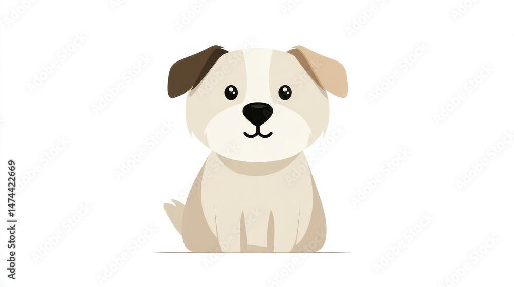 Fototapeta premium This simple and charming cartoon dog sits quietly, revealing a playful yet adorable expression. Ideal for children's books or fun designs, it captures a friendly vibe in a clean, minimalist style