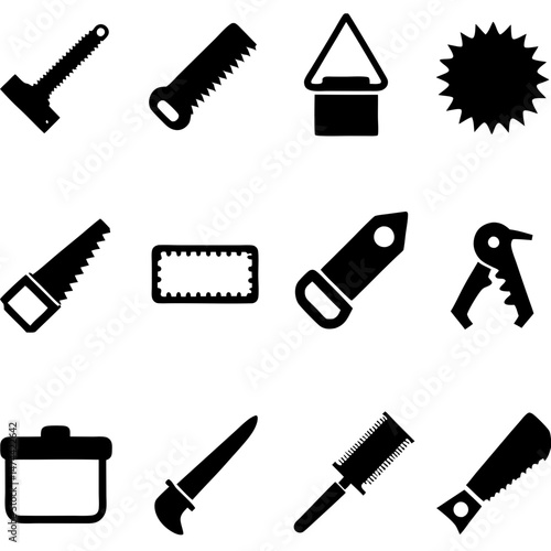 Black and white vector icons of tools and hardware