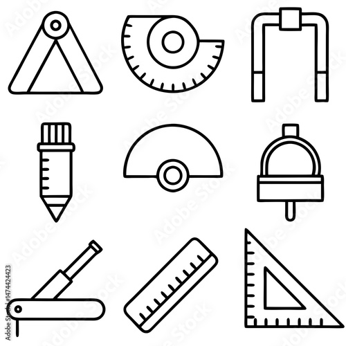 Engineering measuring tools line art design for industrial uses