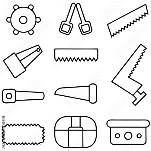 Simple outline illustration showing carpentry and woodworking tools