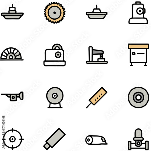Assorted industrial and nautical icons on white background