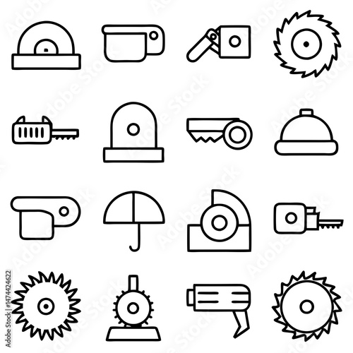 Minimalist line art icons of tools and everyday objects