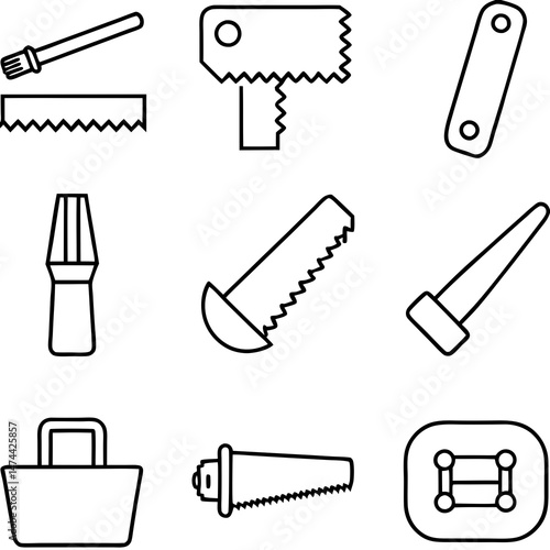 Graphic set of sawing tools for various construction work