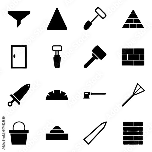 Construction and Building Tool Pictograms Black and White Set