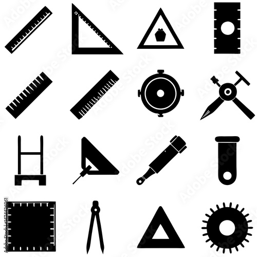 Silhouetted Drafting and Measuring Tools in Organized Black and White Layout
