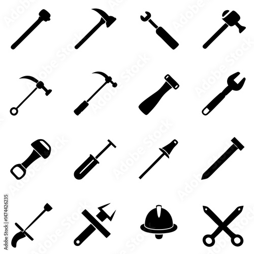 Silhouetted construction tools arranged in a grid formation