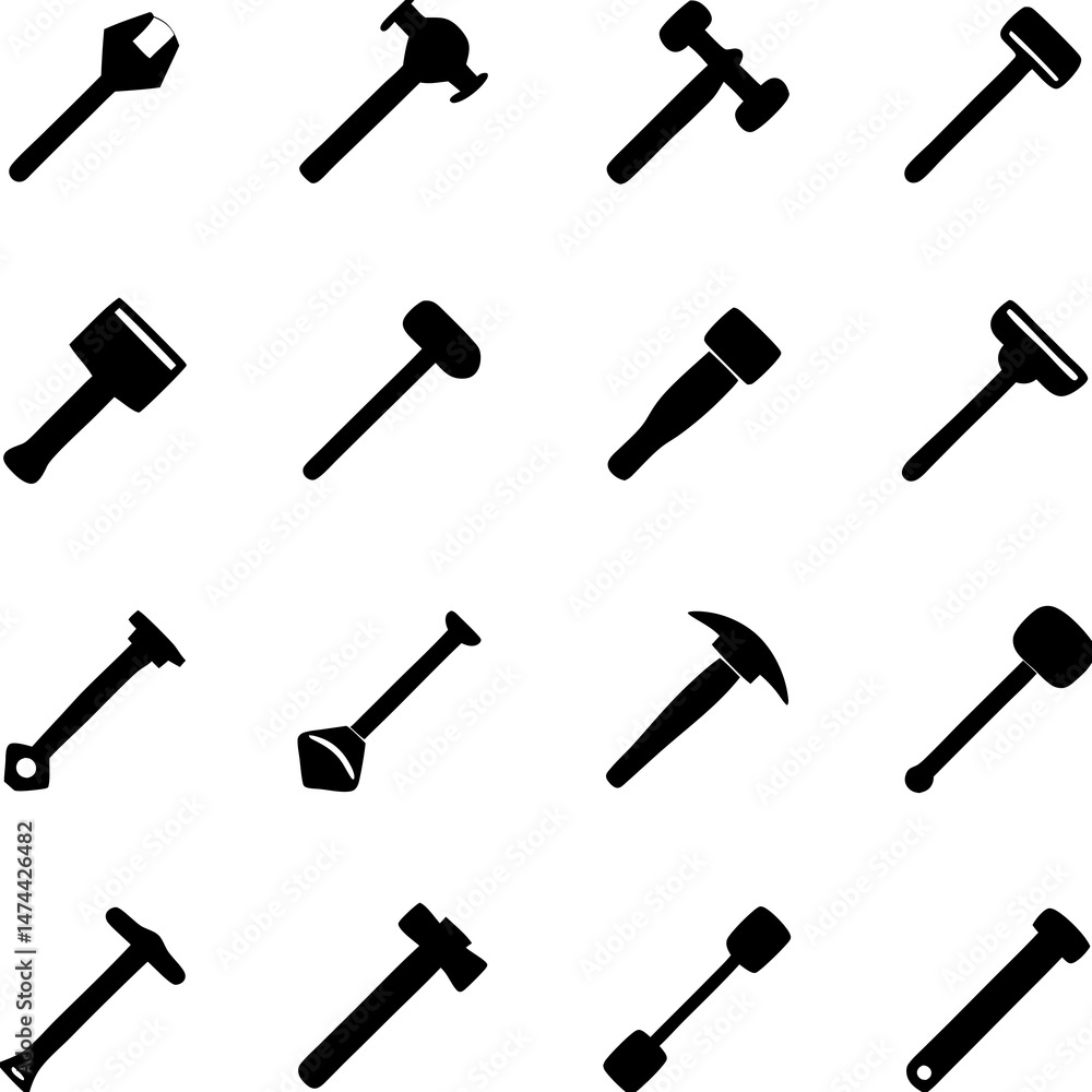 Assorted hammer and wrench collection simple vector silhouettes Assorted hammer and wrench collection simple vector silhouettes