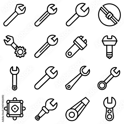 Collection of mechanic tools icon set in linear style