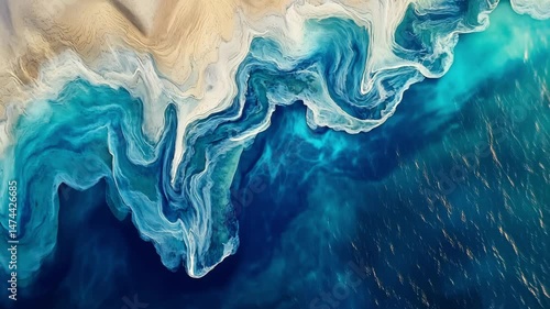 This visuals showcase the intricate patterns and colors created by ocean waves meeting the shoreline, capturing natural beauty in motion