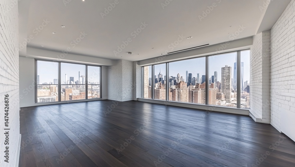 Fototapeta premium Minimalist empty room with large windows