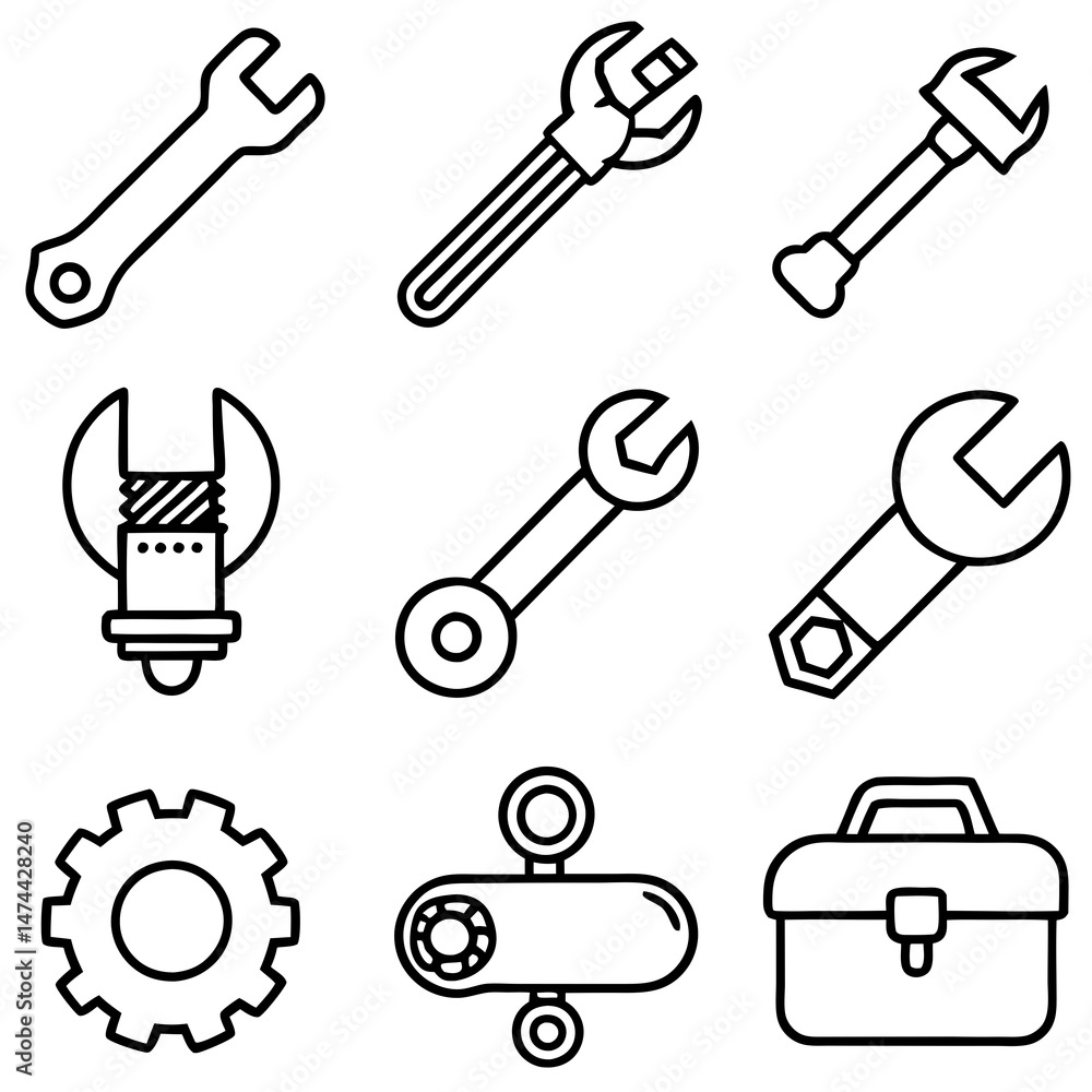 Set of outline tool icons isolated on white background Set of outline tool icons isolated on white background