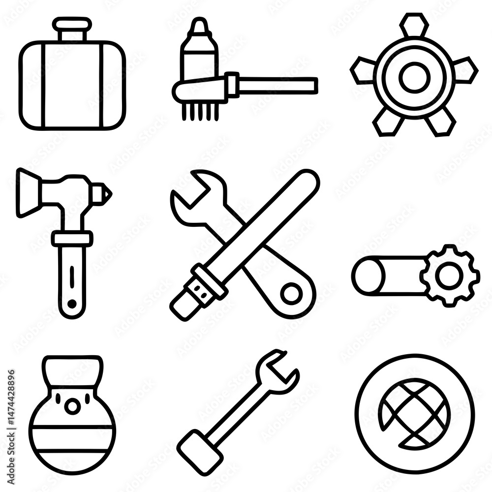 Outline icons showing various repair service and medical tools Outline icons showing various repair service and medical tools