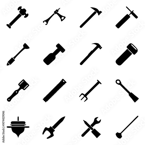 Black silhouettes collection of hand tools for construction or repair