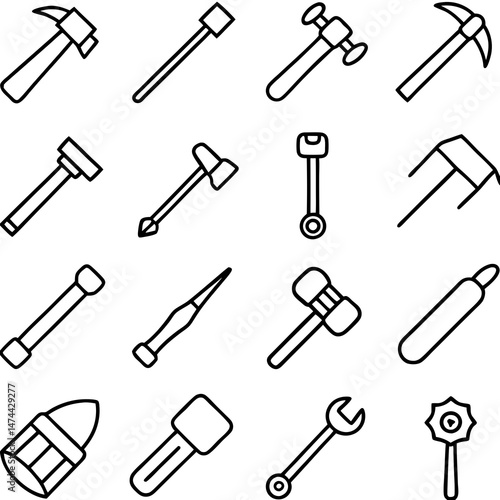 Vector collection of construction and repair tools in outline style