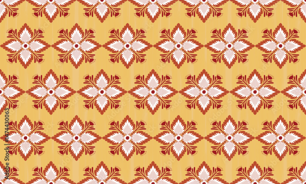 The fabric patterns seamless vector pattern, beautifully arranged floral, with flowers in the center, orange , white , yellow background The fabric patterns seamless vector pattern, beautifully arranged floral, with flowers in the center, orange , white , yellow background