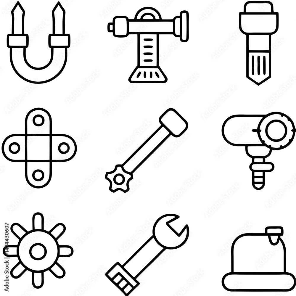 Vector line icons of various construction and repair tools Vector line icons of various construction and repair tools