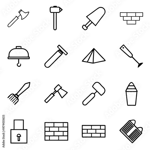 Construction tools and materials icons with a simple design