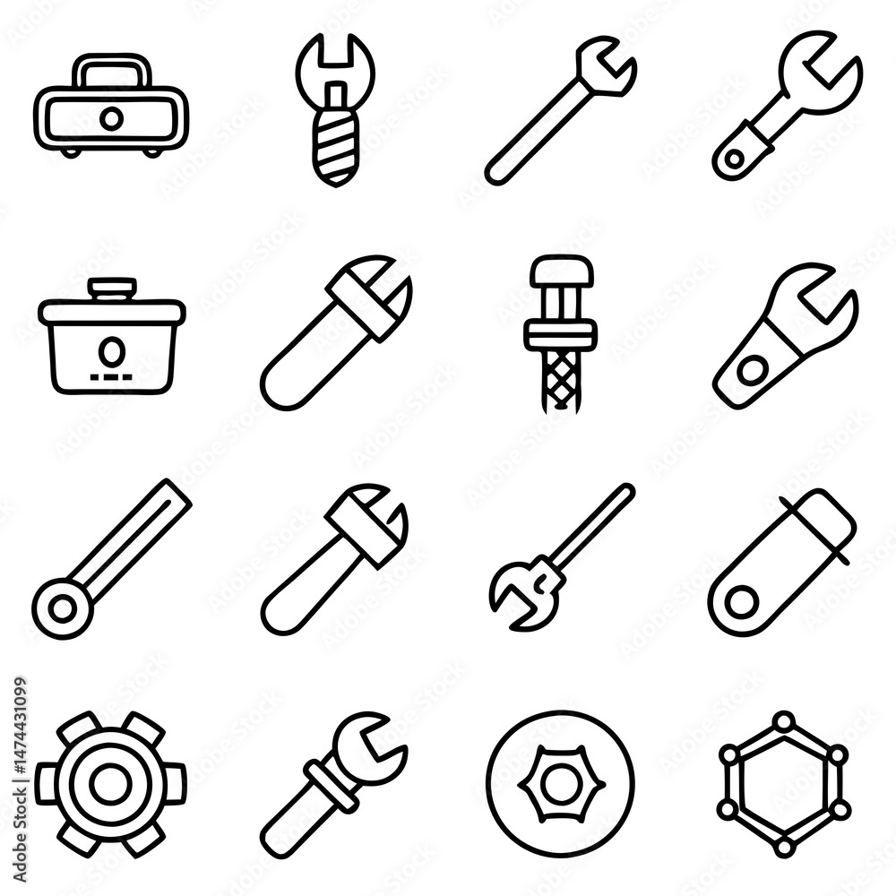 Vector illustration of various line drawing mechanic and repair tools Vector illustration of various line drawing mechanic and repair tools
