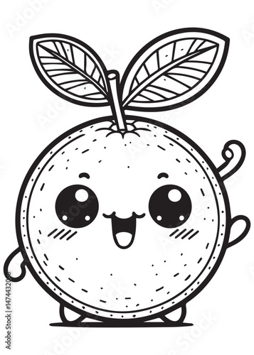 Coloring book kawaii orange waving happily. A sweet and friendly greeting