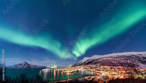 aurora borealis or northern lights in the sky over tromso norway