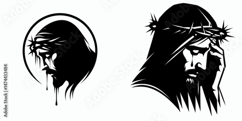 The Jesus Weeping. Christian Clipart silhouette Vector Logo Symbol isolated on white background. Saviors lament divine sorrow heartfelt agony compassion unveiled heavenly woe.