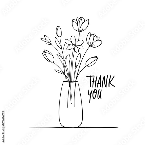 Elegant floral Gratitude: An artful floral bouquet in a stylish vase with the text "Thank you" conveys a message of appreciation and gratitude.
