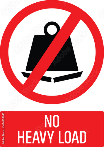 no heavy load sign with red prohibition symbol, weight restriction warning, safety notice, maximum capacity caution